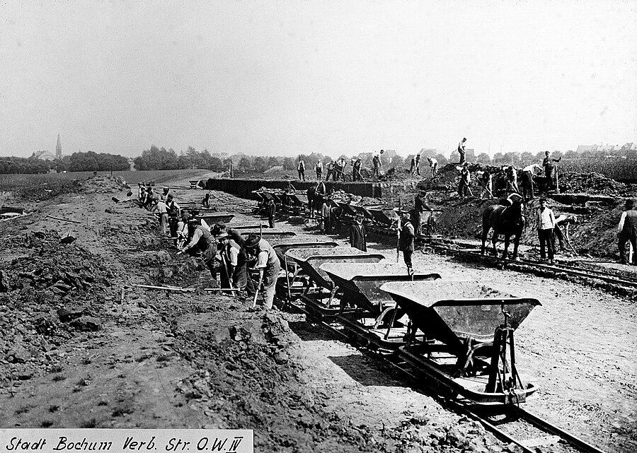 Bau der Verbandsstraße OW IV in Bochum, um 1925